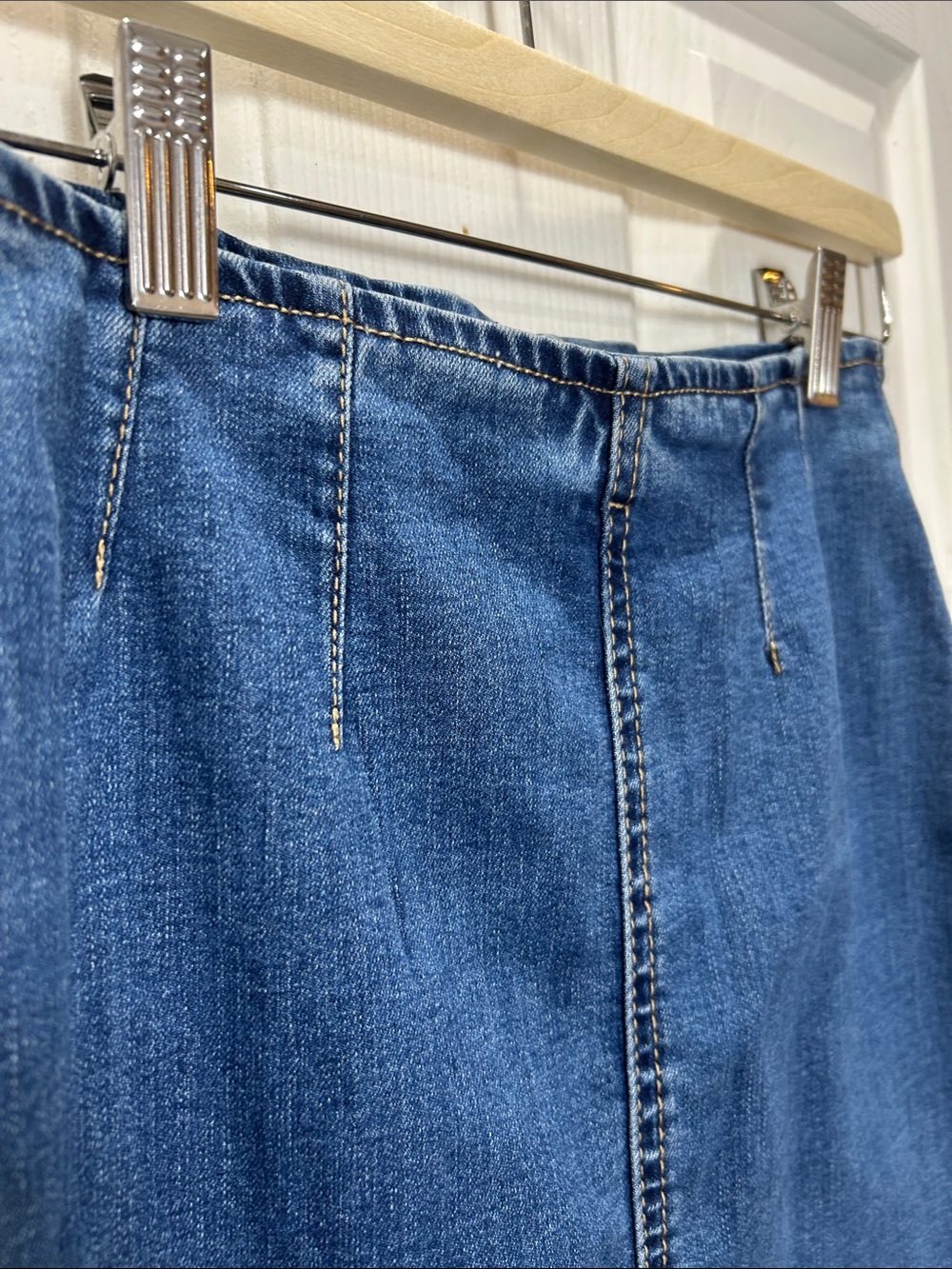 AND NOW THIS Denim Midi Skirt Front Zip Slit Size S Blue - Picture 5 of 10